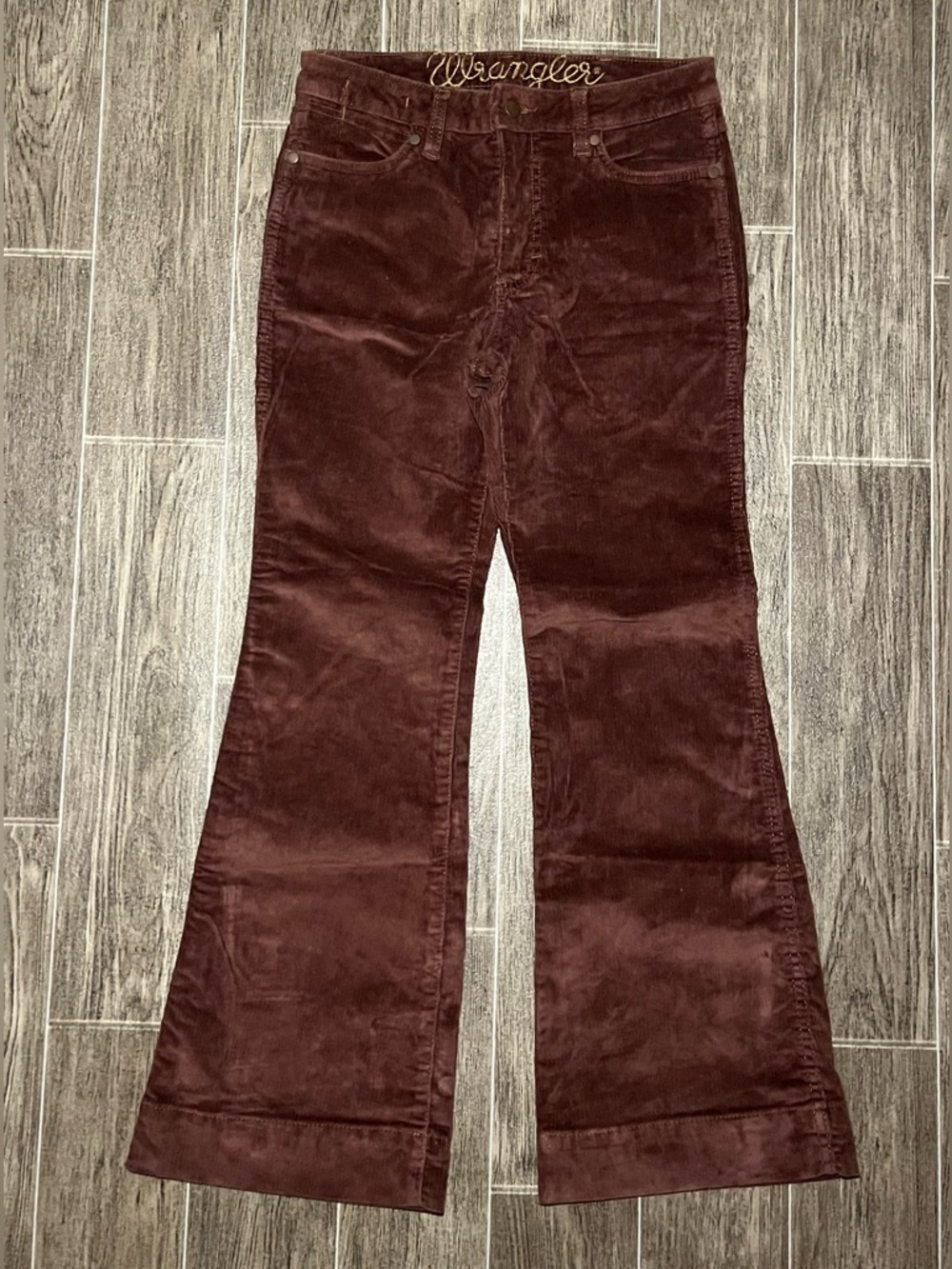 Wrangler Retro High Rise Trouser Flare Corduroy Pants Brown Womens 27x30